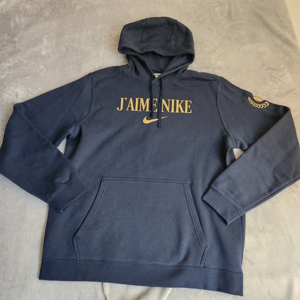 New Nike Hoodie Mens Large L Blue J'aime Paris Tennis Pullover Logo Sweatshirt
